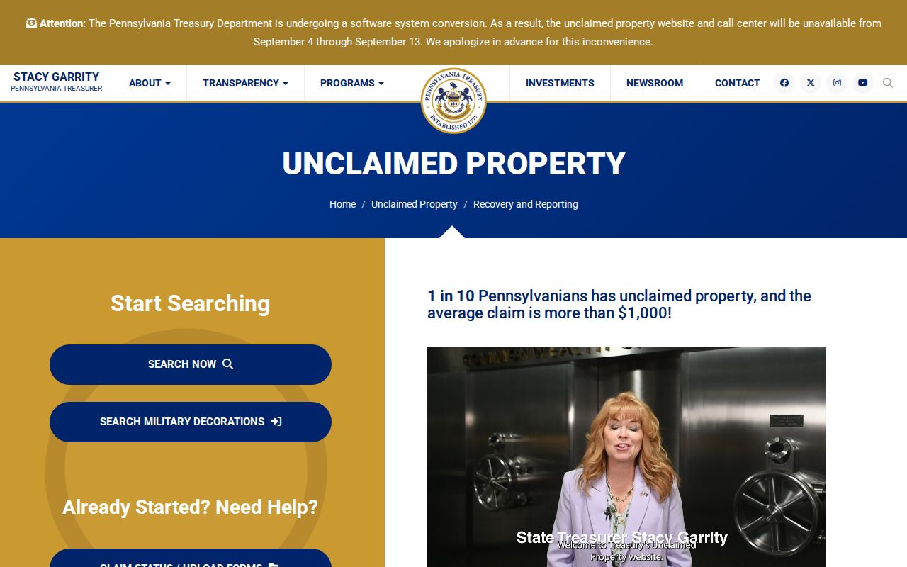 Williamsport residents directory Pennsylvania Treasury official search
