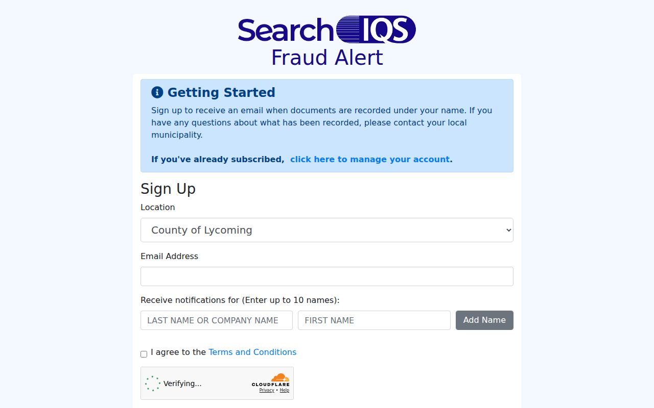 Williamsport previous residents property-record fraud alert signup linked to the recorder