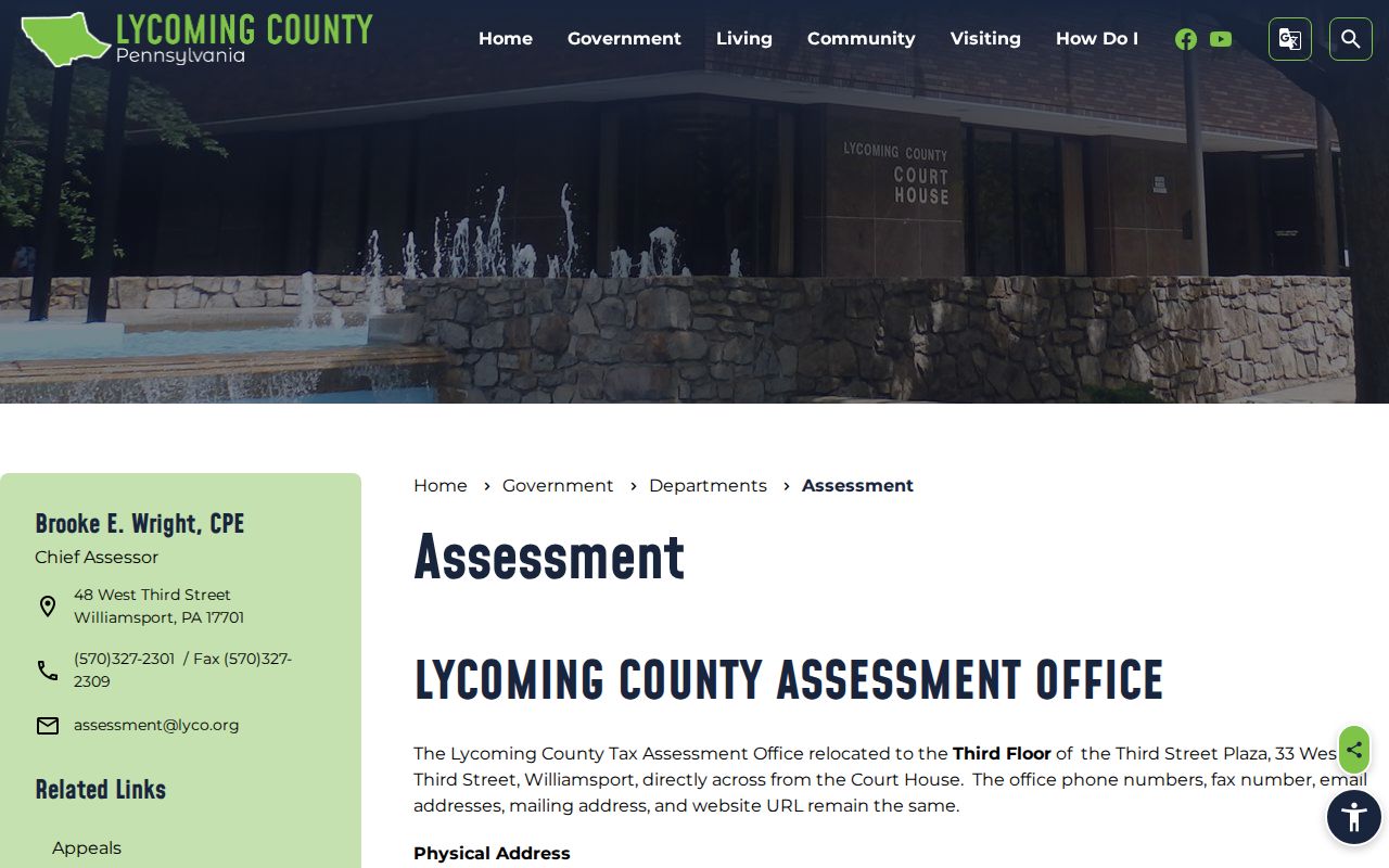 Williamsport street-directory access information from Lycoming County Assessment